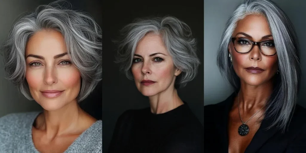 25 Elegant Gray Hairstyles with Lowlights for Women Over 50