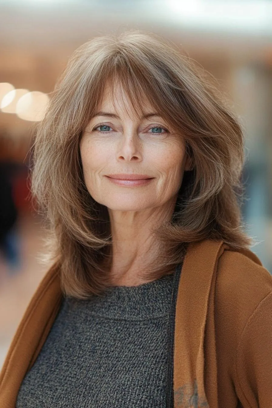 Layered Elegance with Curtain Bangs