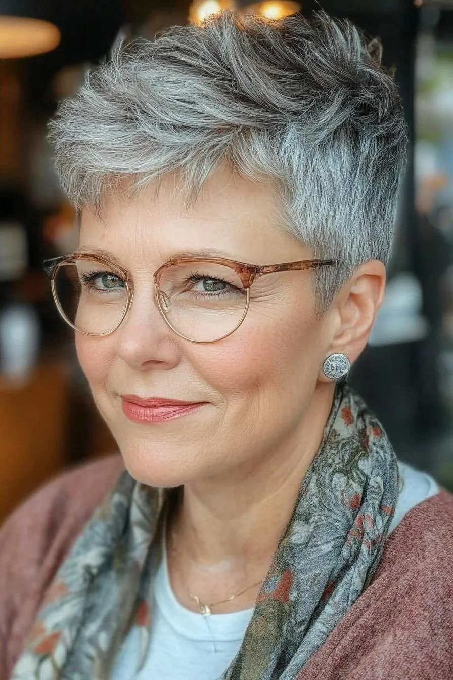 Modern Textured Gray Pixie