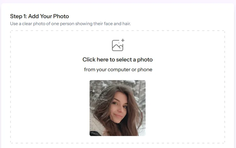 step 1 ai hairstyle tool photo added
