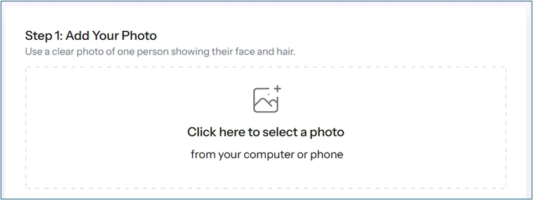 step 1 ai hairstyle tool
