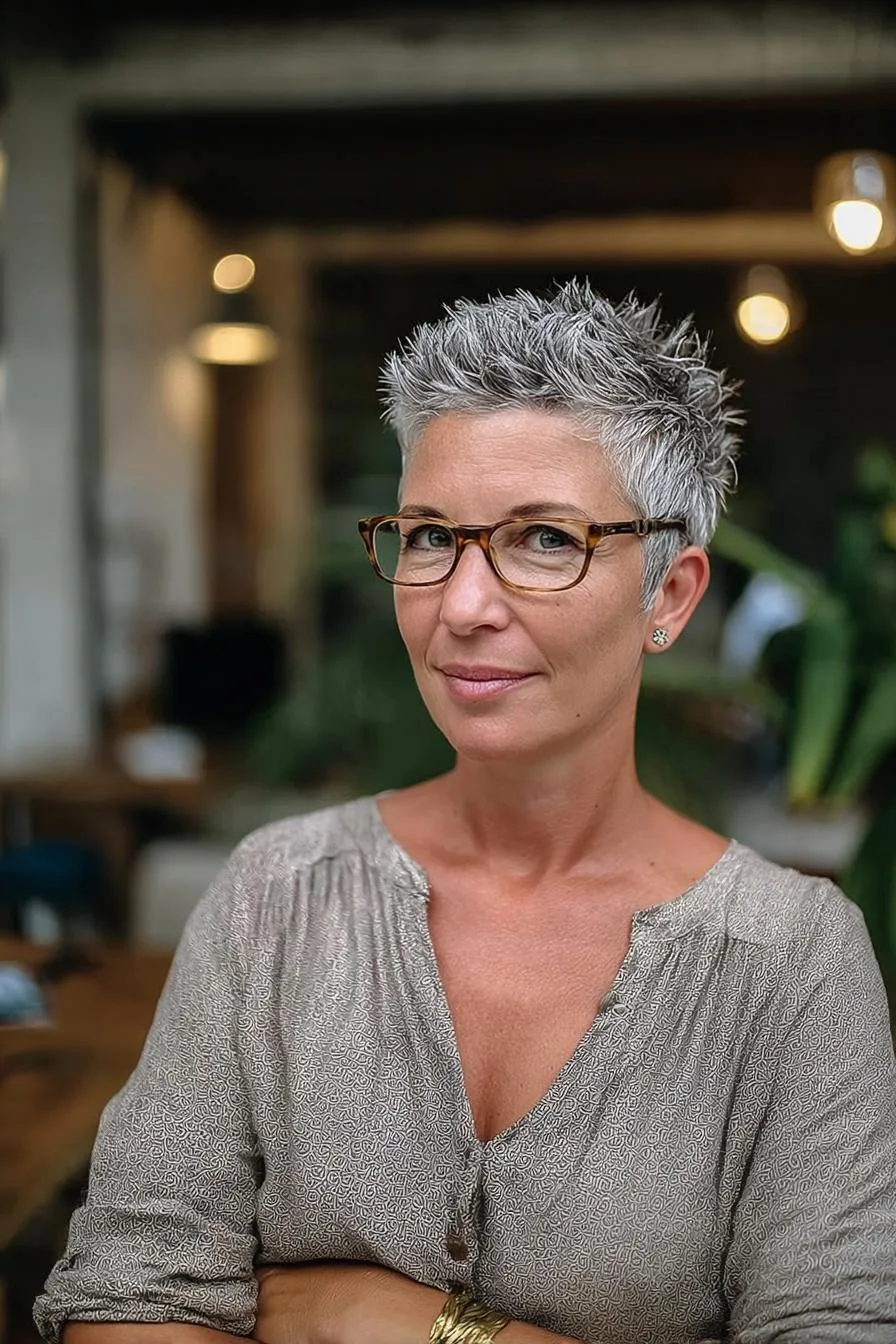 Confident Gray Pixie Style