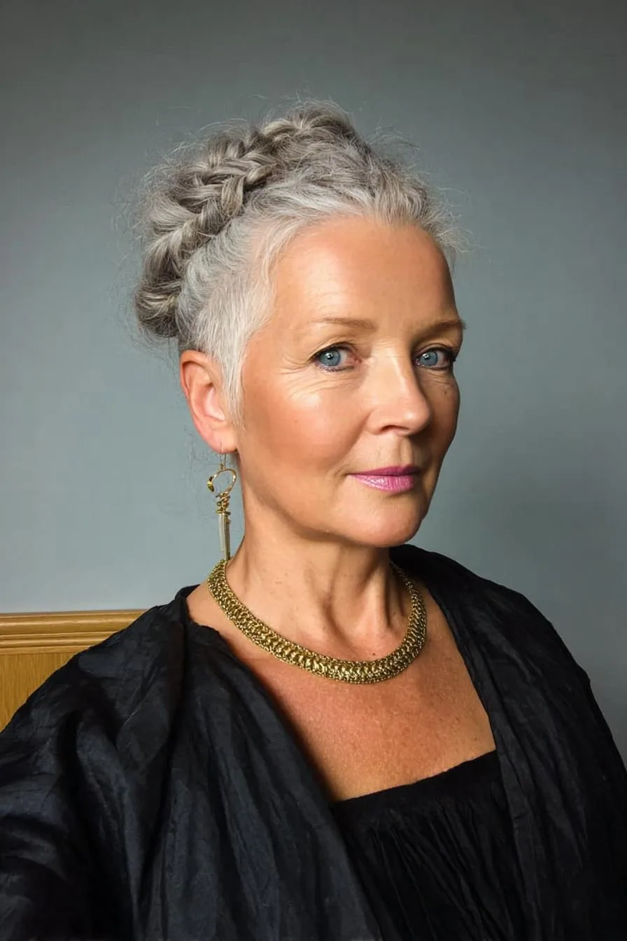 Silver Braided Graceful Updo
