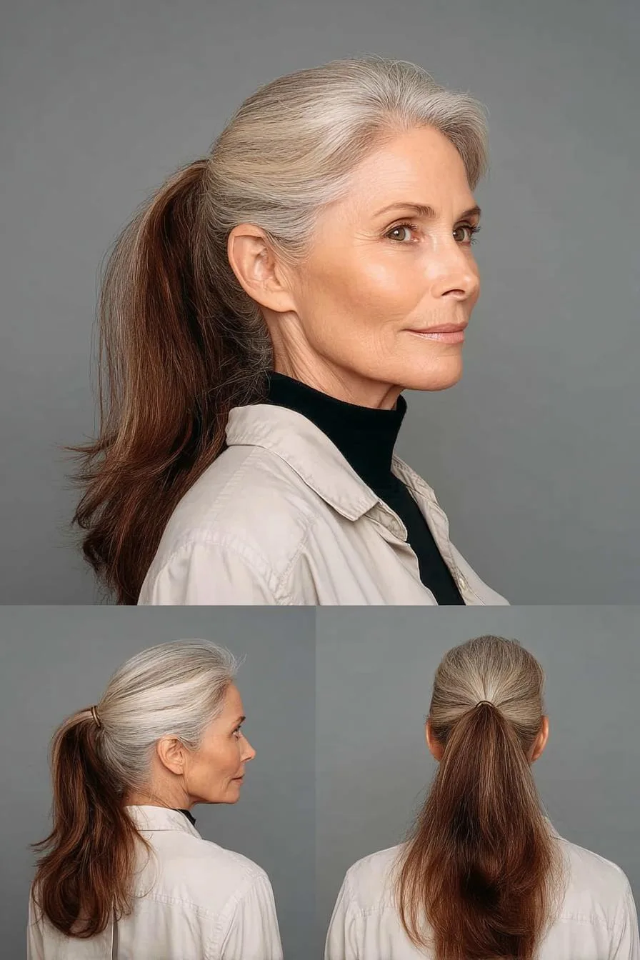 Chestnut Ponytail with Highlights