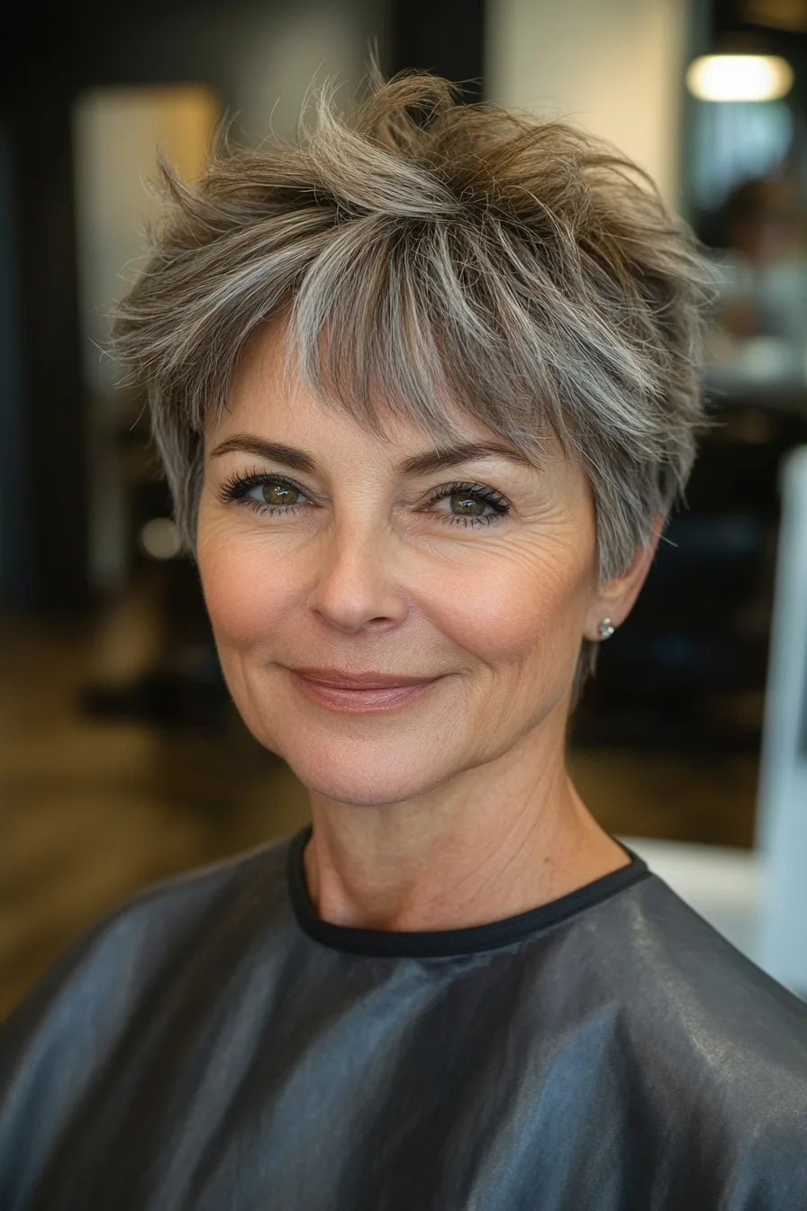 1. Textured Pixie with Ash Brown Tones (Super Short Haircuts For Older Women) - Super Short Haircuts For Older Women