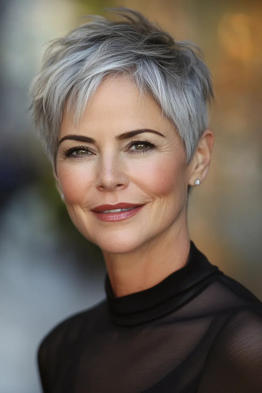 14. Rounded Crop with Salt and Pepper Blend (Super Short Haircuts For Older Women) - Super Short Haircuts For Older Women