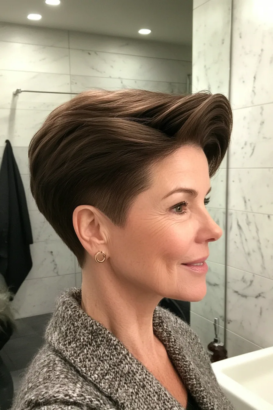 15. Ultra Short Pompadour in Deep Brown (Super Short Haircuts For Older Women) - Super Short Haircuts For Older Women
