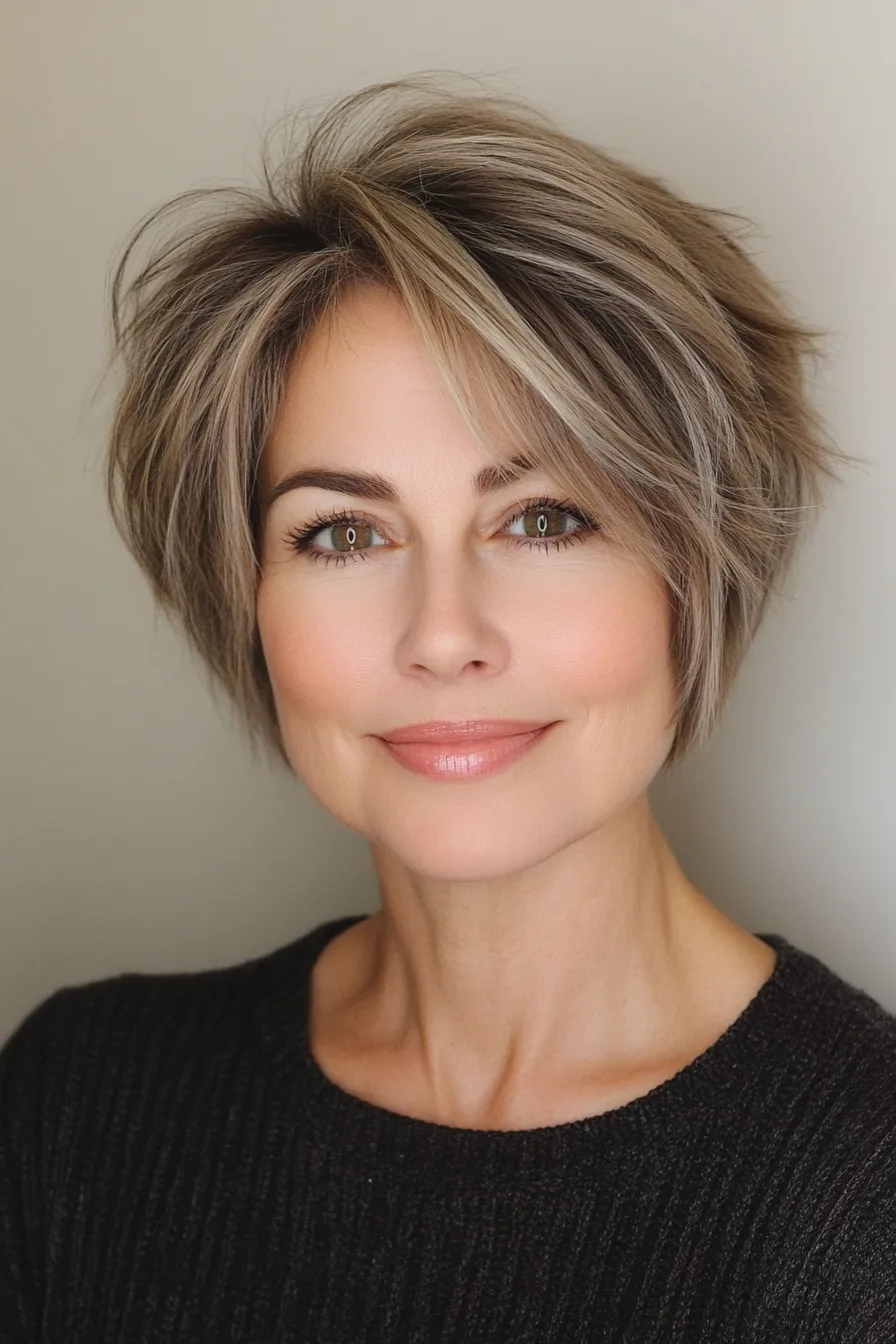 17. Layered Micro Bob in Sandy Brown (Super Short Haircuts For Older Women) - Super Short Haircuts For Older Women