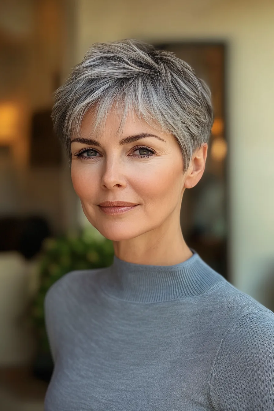 19. Cropped Cut with Ash Gray Highlights (Super Short Haircuts For Older Women) - Super Short Haircuts For Older Women