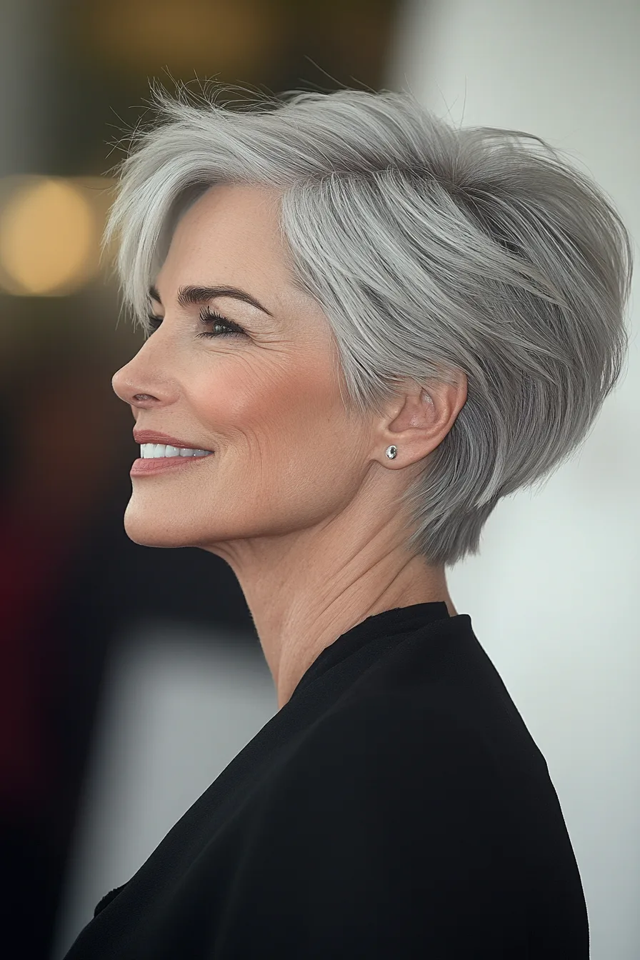 2. Feathered Crop in Soft Gray (Super Short Haircuts For Older Women) - Super Short Haircuts For Older Women