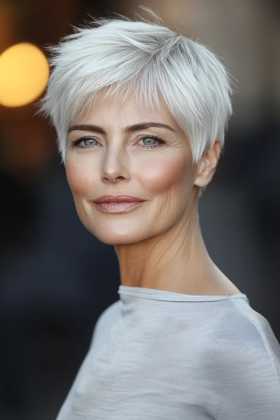 23. Short Crop with Pearl White Finish (Super Short Haircuts For Older Women) - Super Short Haircuts For Older Women