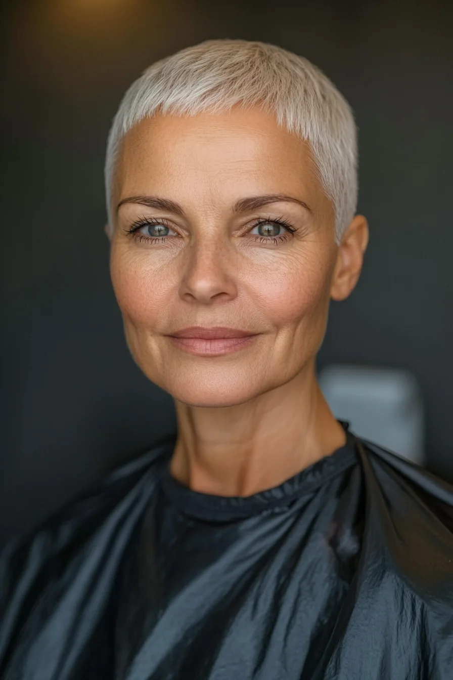 4. Layered Buzz Cut in Sandy Blonde (Super Short Haircuts For Older Women) - Super Short Haircuts For Older Women