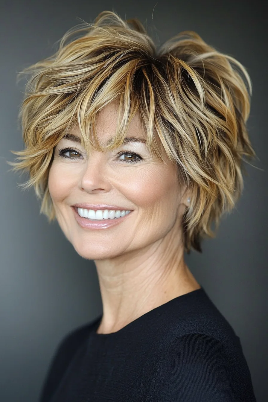 6. Short Shag with Golden Blonde Accents (Super Short Haircuts For Older Women) - Super Short Haircuts For Older Women