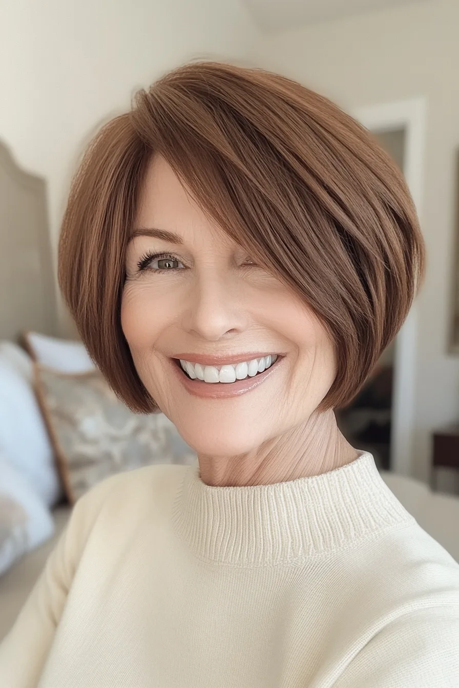 7. Cropped Bob with Chestnut Layers (Super Short Haircuts For Older Women) - Super Short Haircuts For Older Women