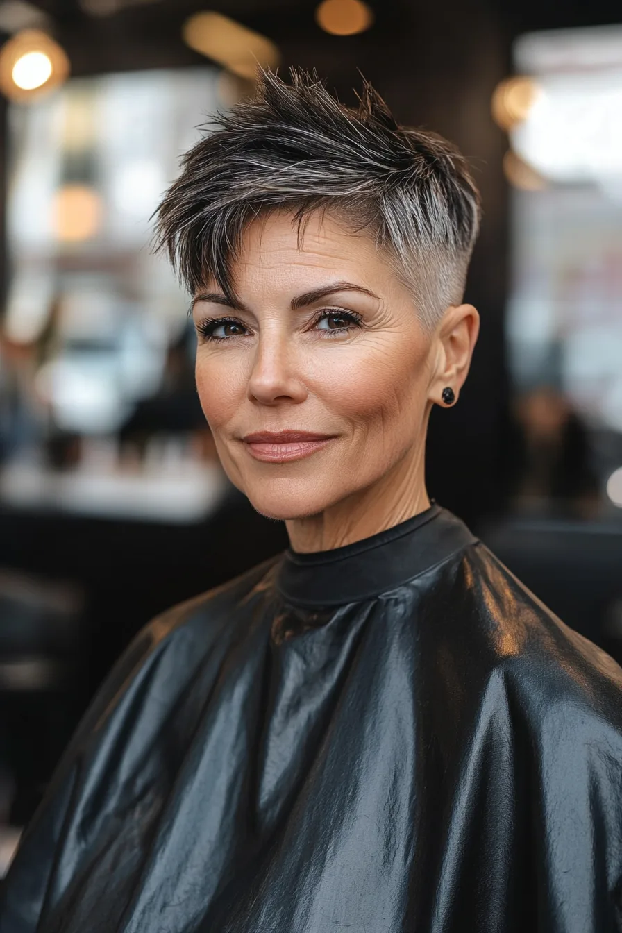 9. Edgy Undercut Pixie in Cool Brown (Super Short Haircuts For Older Women) - Super Short Haircuts For Older Women