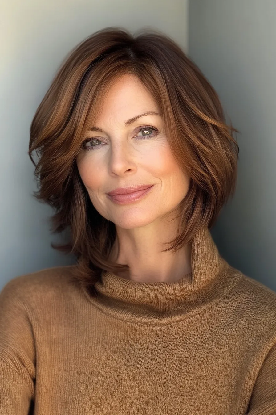 1. Soft Layered Bob in Warm Chestnut (Easy Haircuts For Women Over 40) - Easy Haircuts For Women Over 40