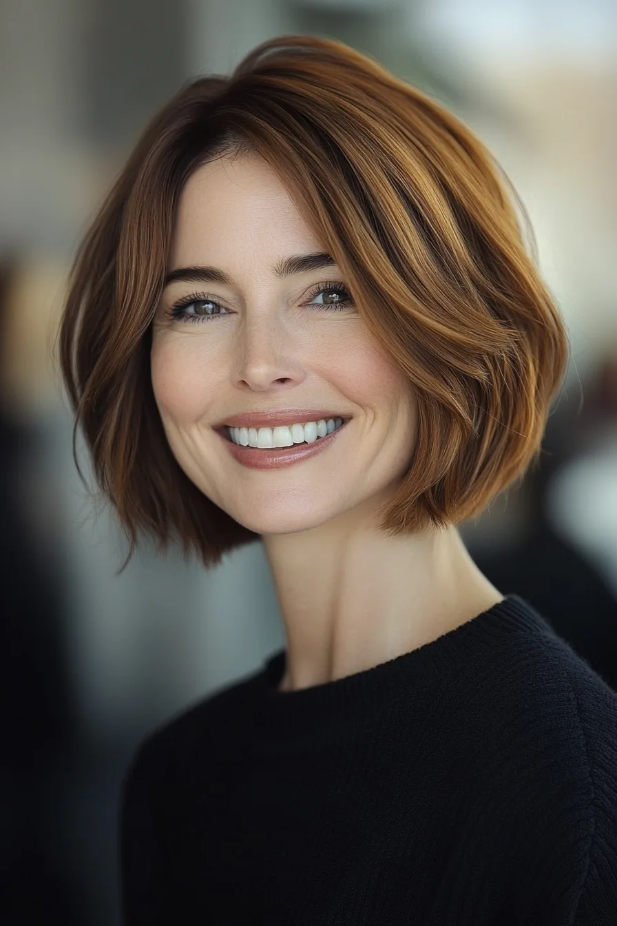 1. Textured French Bob with Chestnut Brown (Short Hairstyles For Thick Hair For Women Over 50) - Short Hairstyles For Thick Hair For Women Over 50