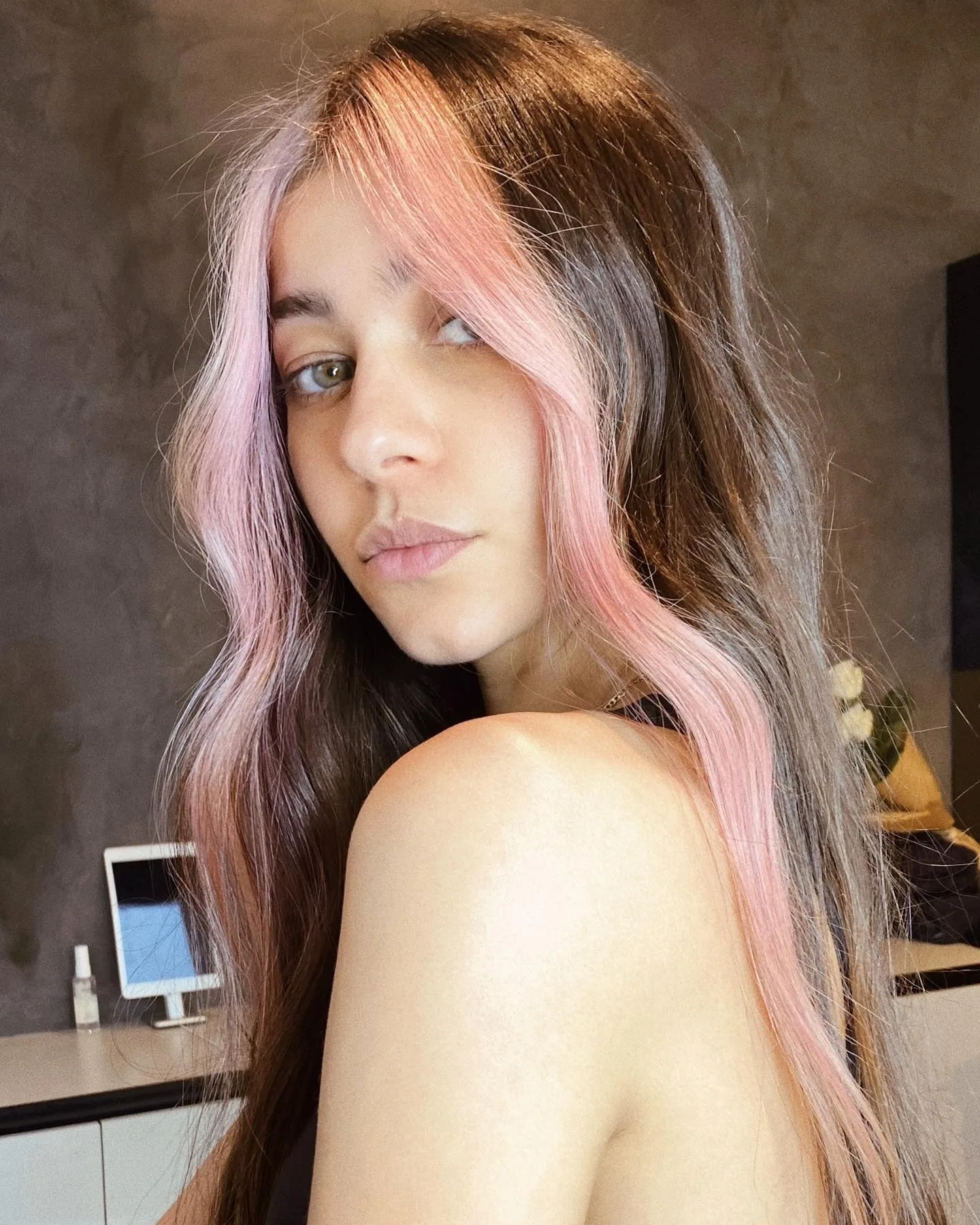 10. Face-Framing Pink Panels (Dusty Rose Hair Color)