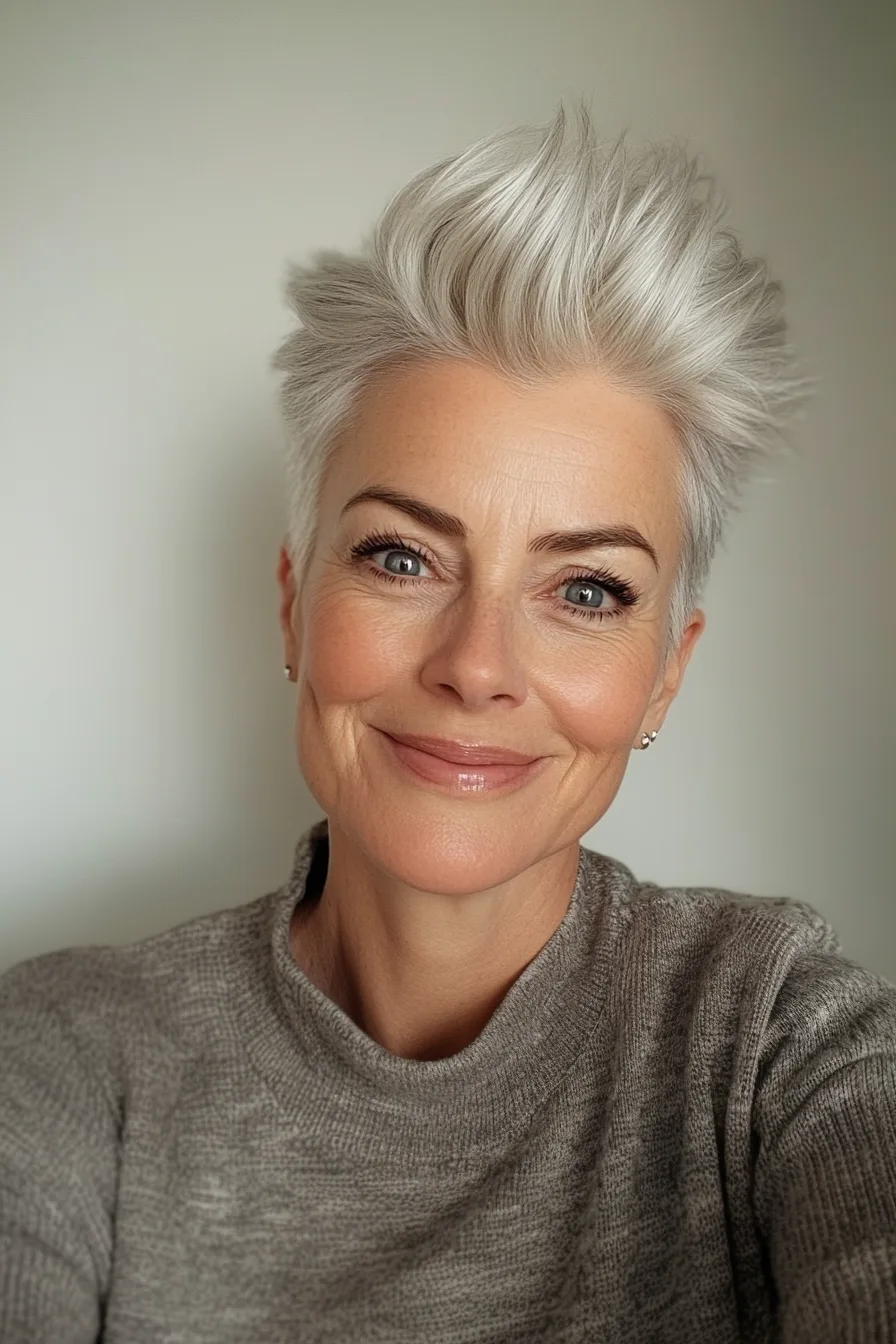 10. Silver Blonde Mohawk-Inspired Pixie (Edgy Hairstyles For Women Over 60) - Edgy Hairstyles For Women Over 60