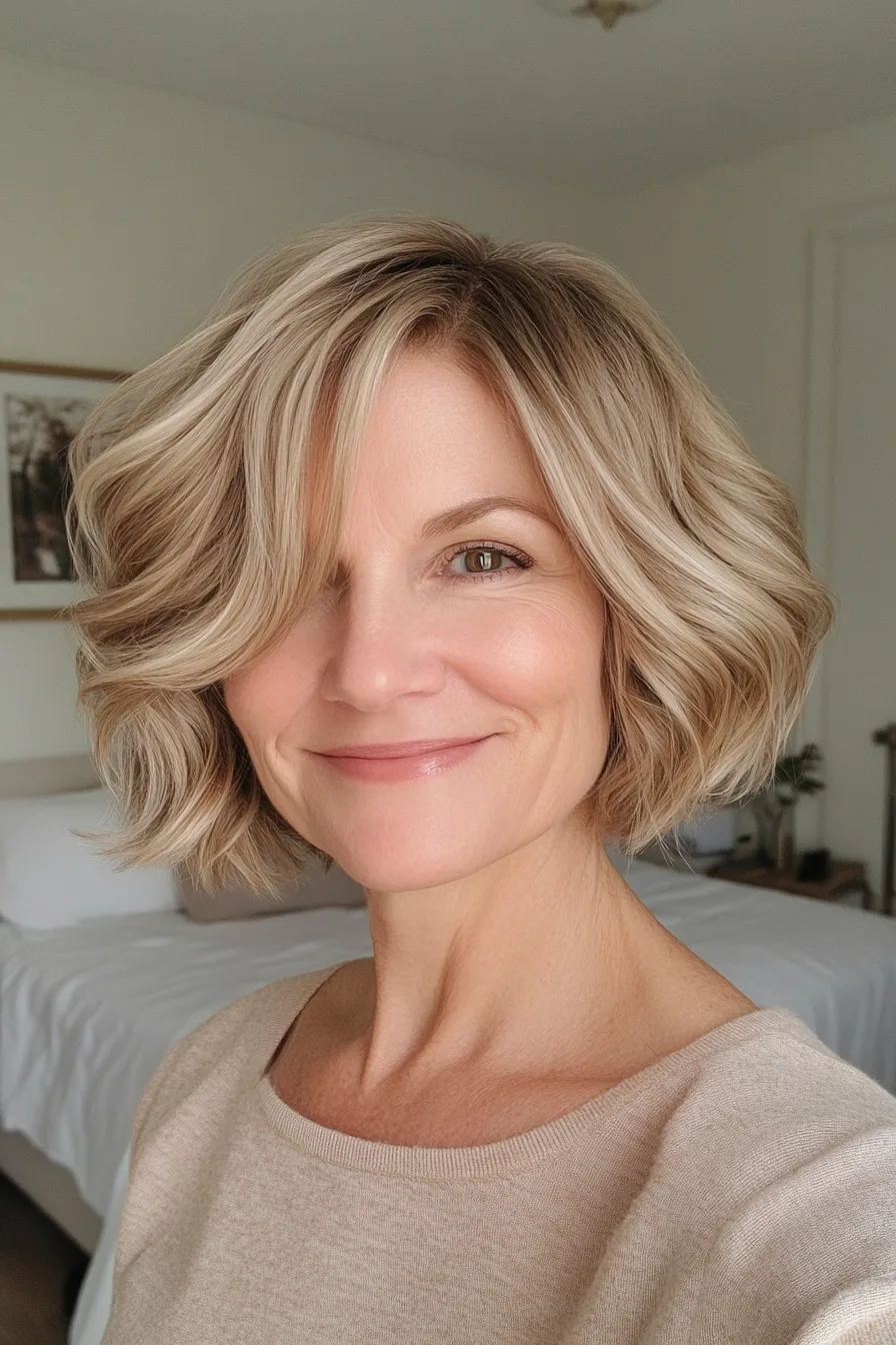10. Soft Wavy Crop with Honey Blonde (Short Hairstyles For Thick Hair For Women Over 50) - Short Hairstyles For Thick Hair For Women Over 50