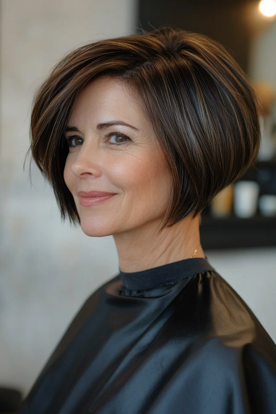 11. Espresso Stacked Bob with Nape Undercut (Edgy Hairstyles For Women Over 60) - Edgy Hairstyles For Women Over 60