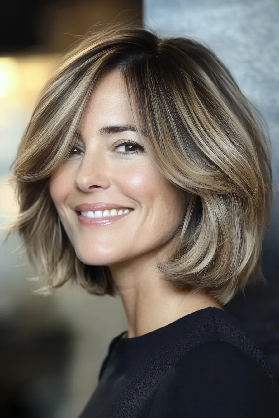 11. Side-Swept Lob in Dark Blonde (Easy Haircuts For Women Over 40) - Easy Haircuts For Women Over 40