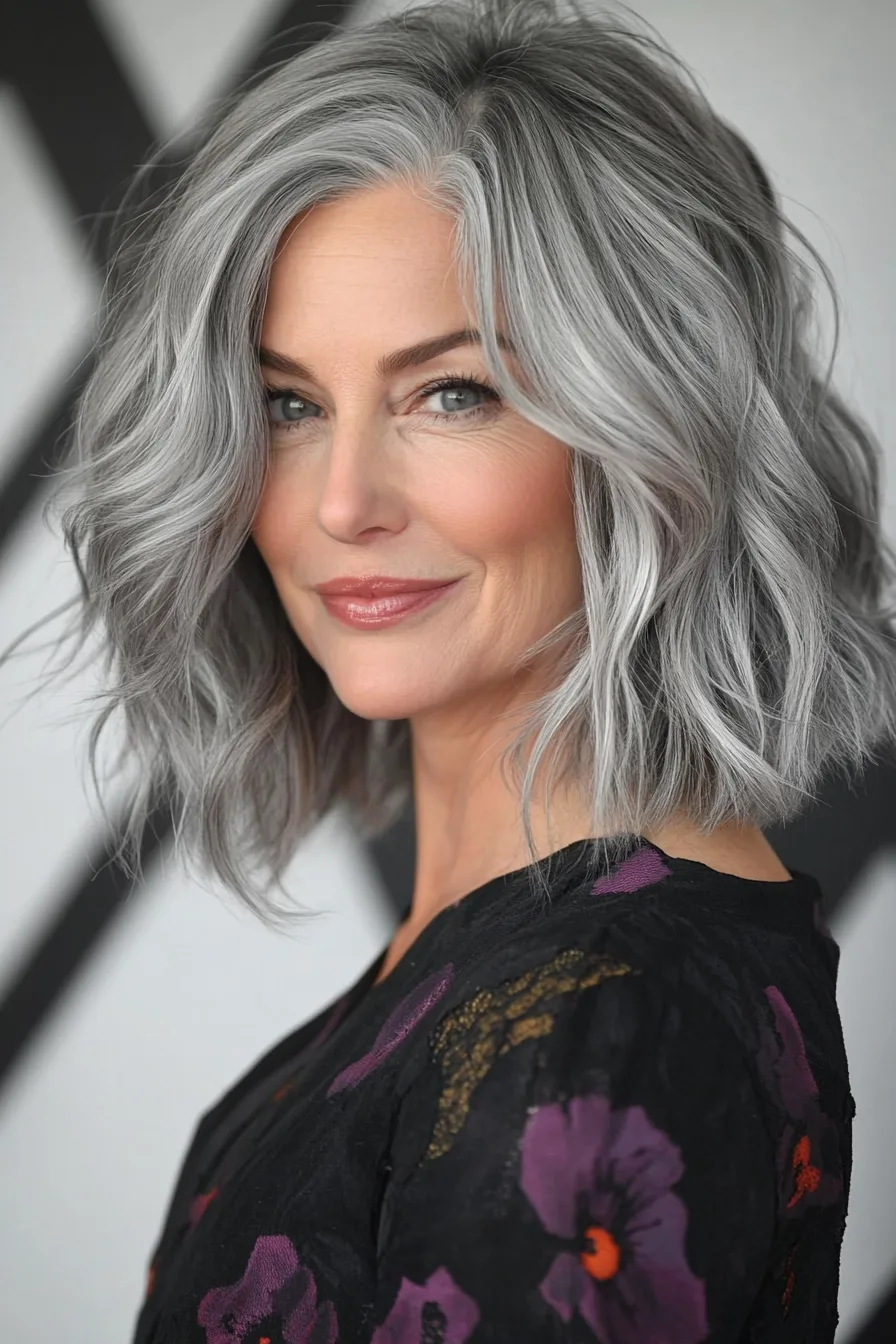 11. Wavy Gray Undercut Shag (Undercut Hairstyles For Women Over 50) - Undercut Hairstyles For Women Over 50