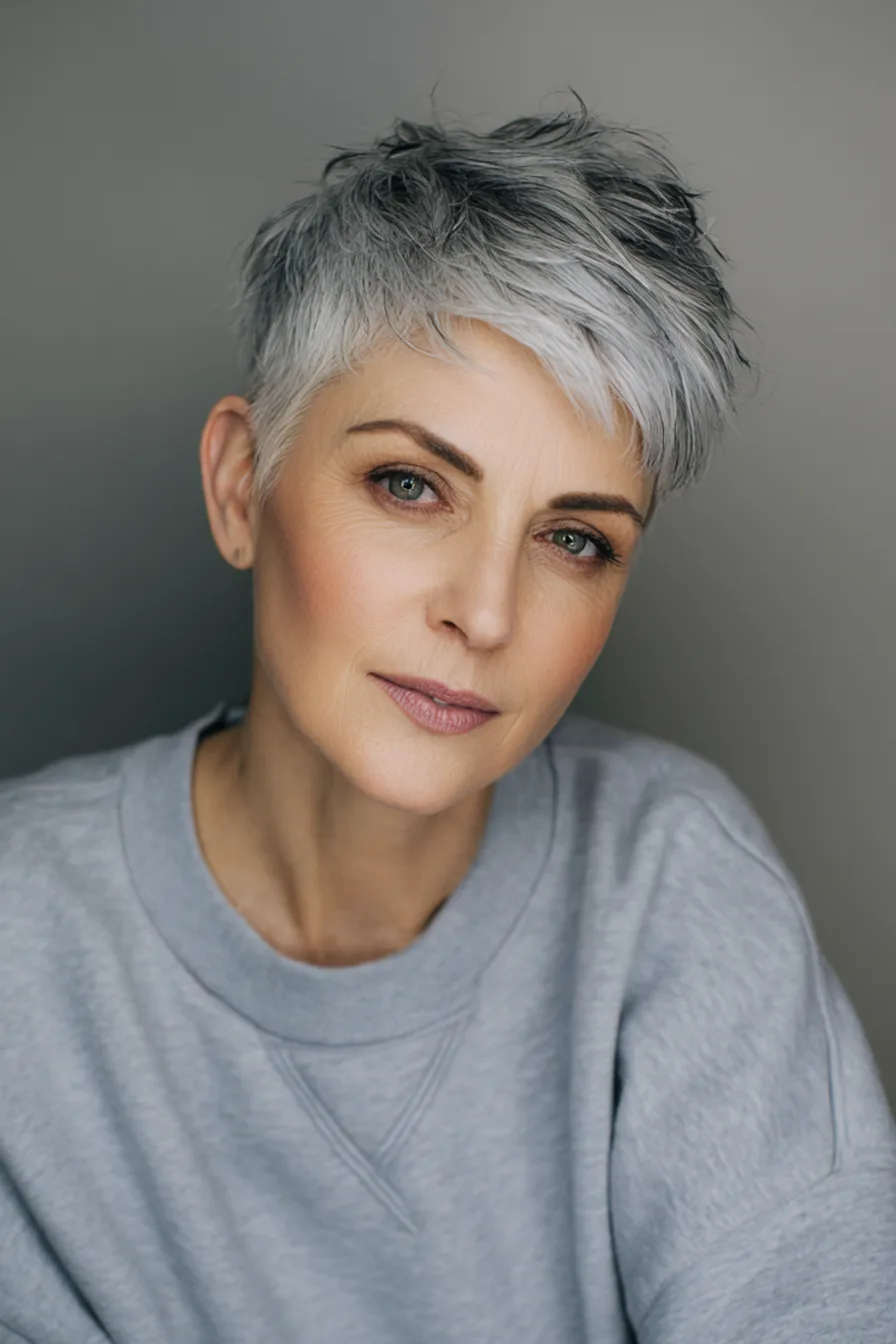 12. Gray Blended Pixie with Tapered Sides (Fall Haircuts For Women Over 50) - Fall Haircuts For Women Over 50