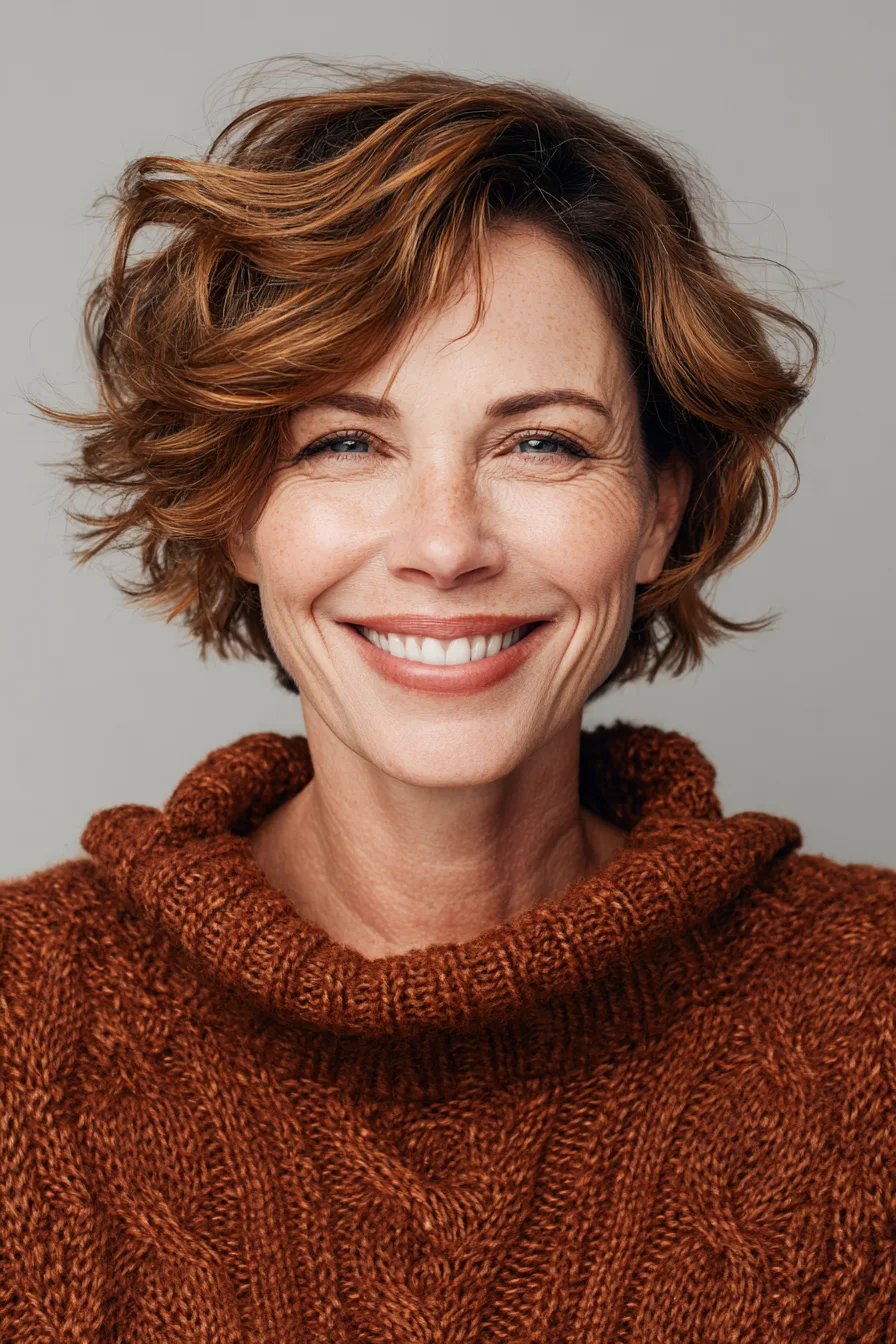12. Layered Crop with Auburn Tones (Short Haircuts For Women Over 50 With Wavy Hair) - Short Haircuts For Women Over 50 With Wavy Hair