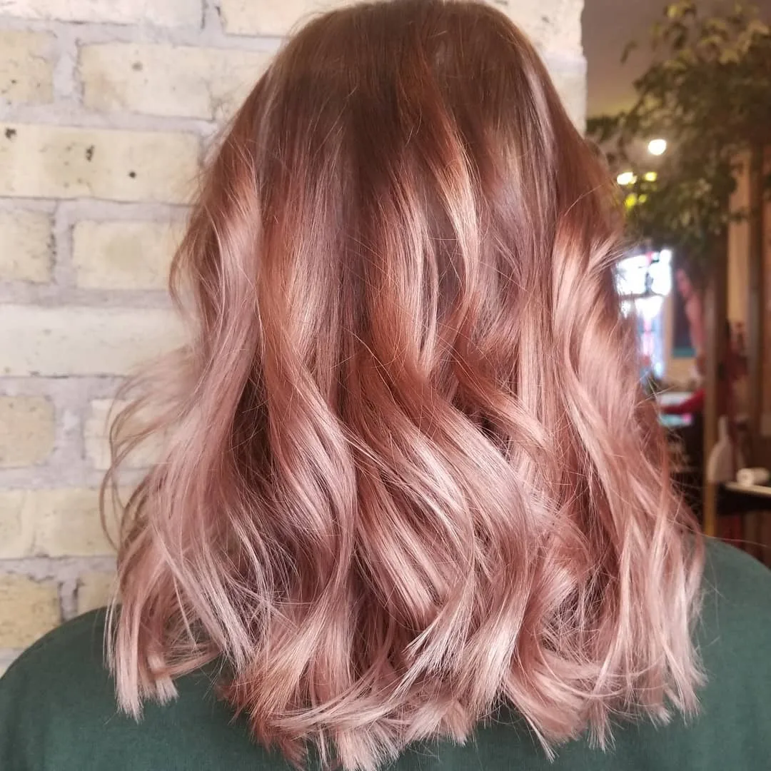 12. Rose-Tinted Lob with Soft Waves (Dusty Rose Hair Color)