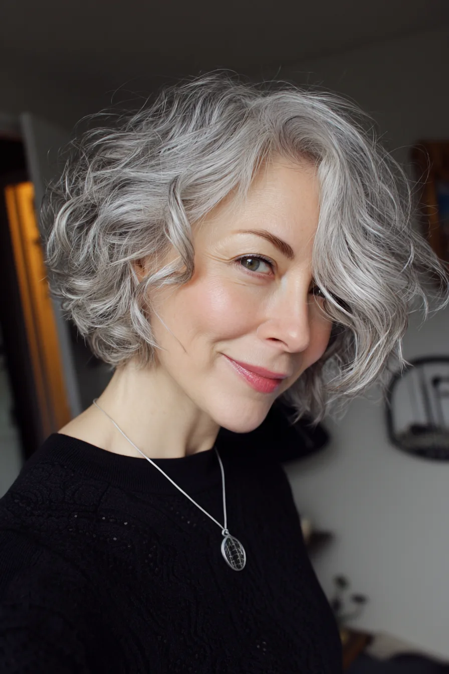 12. Silver Curled Cropped Bob (Short Curled Hairstyles) - Short Curled Hairstyles
