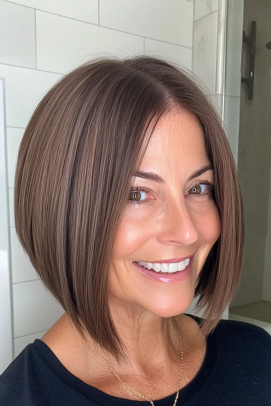 12. Smoky Brunette Jaw-Length Blunt Bob (Blunt Haircuts For Women Over 60) - Blunt Haircuts For Women Over 60