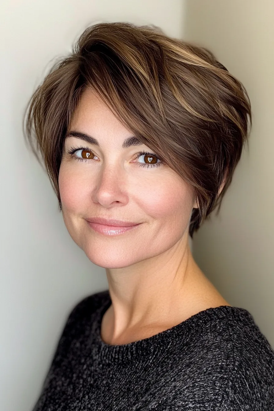 13. Asymmetrical Crop with Espresso Brown (Short Hairstyles For Thick Hair For Women Over 50) - Short Hairstyles For Thick Hair For Women Over 50
