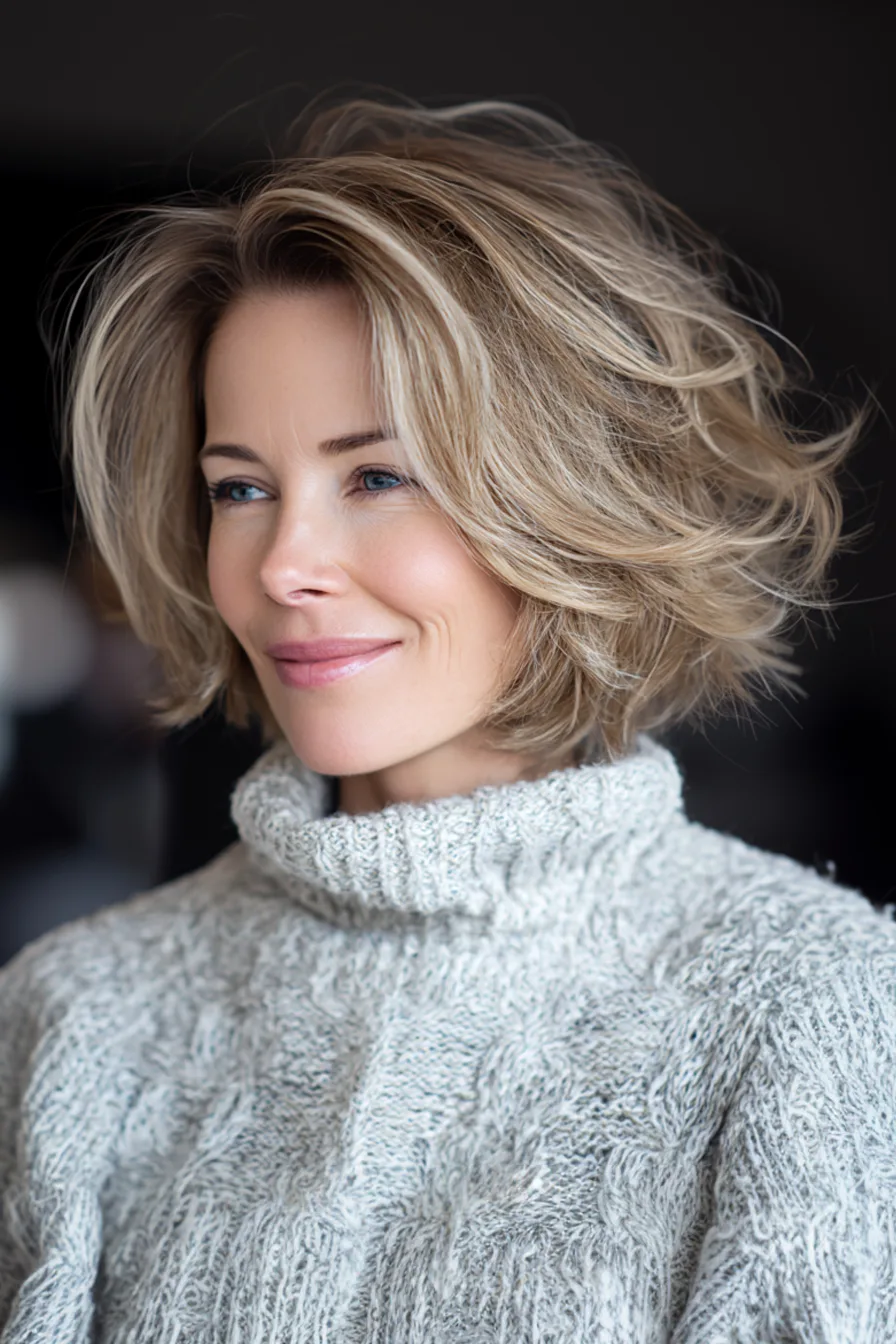 13. Champagne Blonde Feathered Bob (Old Money Haircuts) - Old Money Haircuts