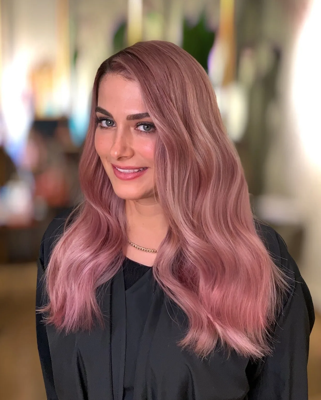 13. Glamorous Dusty Rose Waves (Dusty Rose Hair Color)