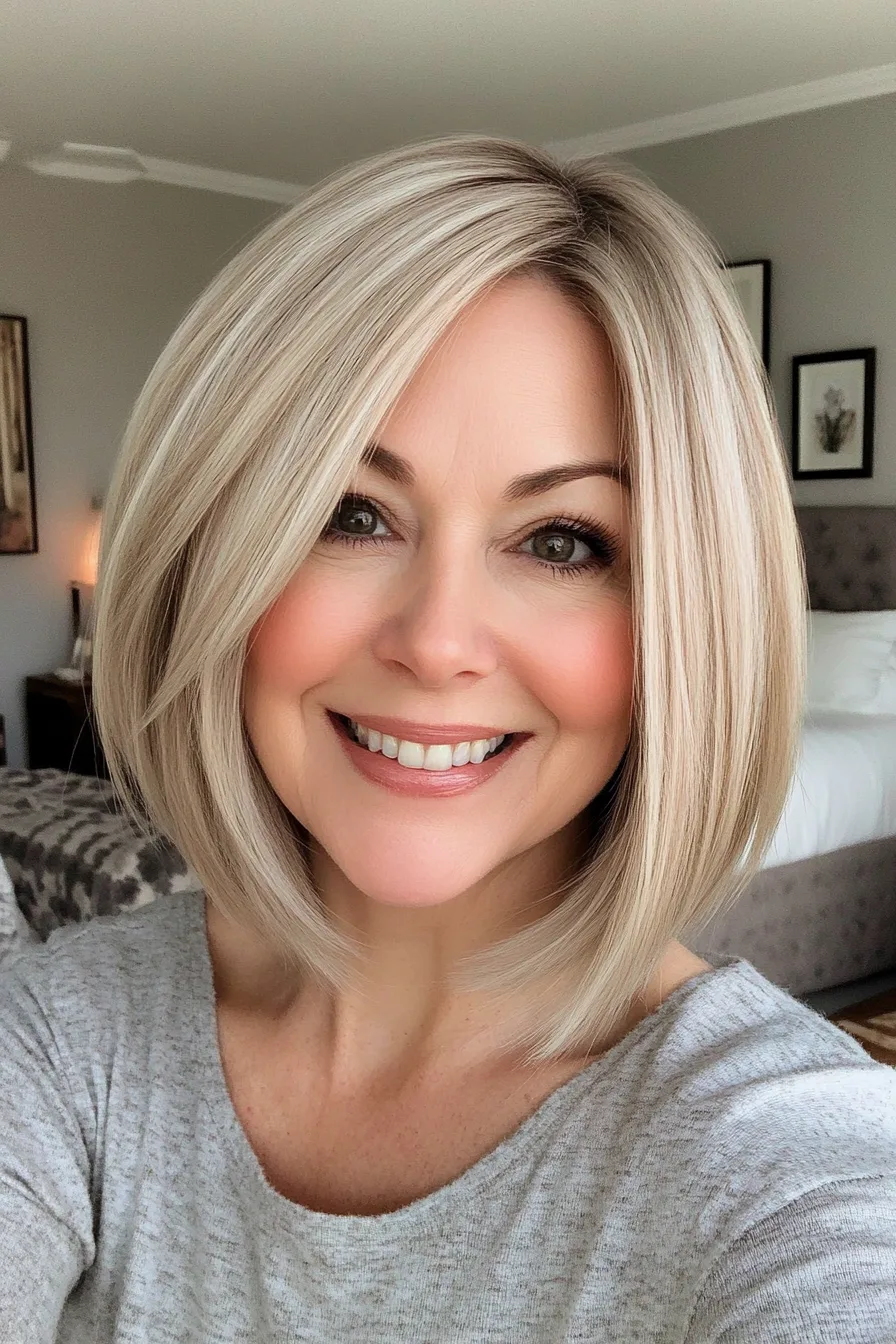 13. Neutral Blonde Stacked Bob with Undercut (Undercut Hairstyles For Women Over 50) - Undercut Hairstyles For Women Over 50