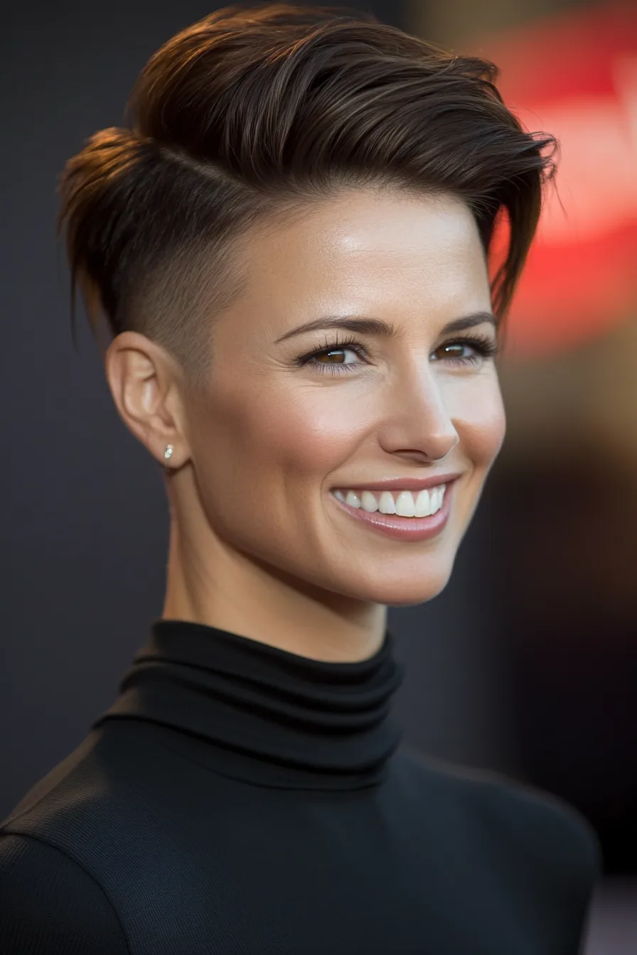14. Brunette Undercut with Side Volume (Undercut Hairstyles For Women Over 50) - Undercut Hairstyles For Women Over 50