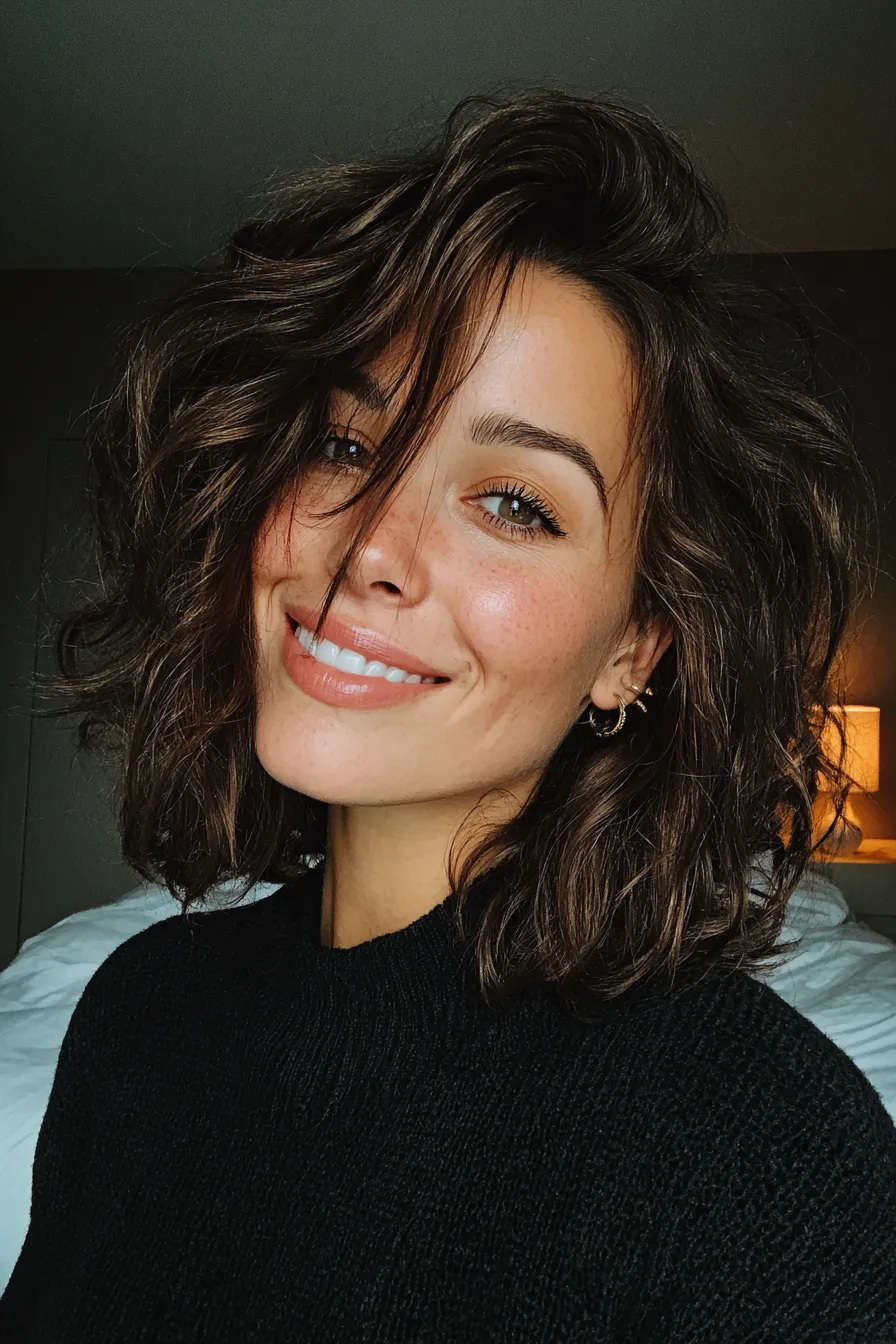 14. Dark Brown Wavy Curl Mix Cut (Short Curled Hairstyles) - Short Curled Hairstyles