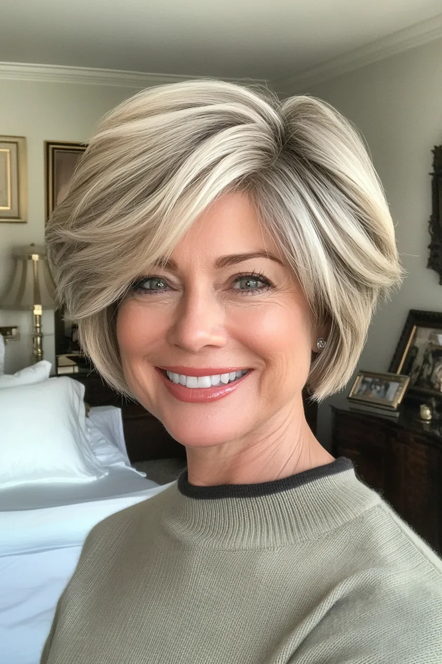 14. Ear-Length Layers with Dark Blonde (Short Hairstyles For Thick Hair For Women Over 50) - Short Hairstyles For Thick Hair For Women Over 50