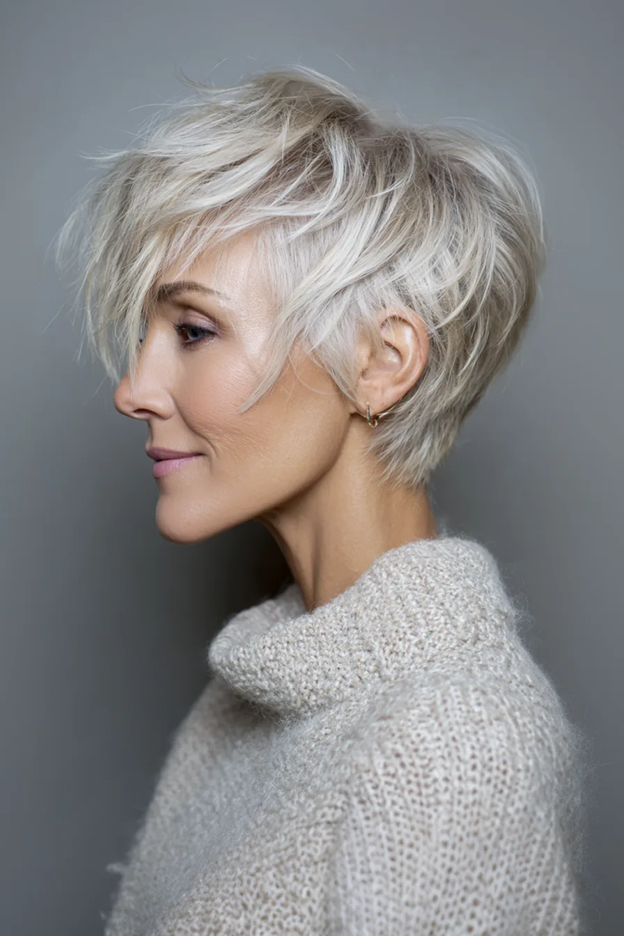 14. Icy Blonde Textured Crop (Fall Haircuts For Women Over 50) - Fall Haircuts For Women Over 50