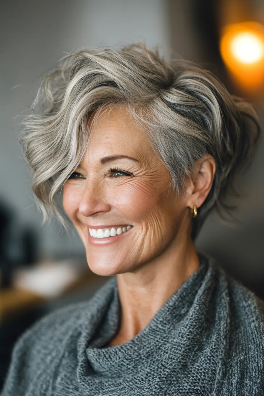 14. Soft Undercut with Ash Blonde Layers (Short Haircuts For Women Over 50 With Wavy Hair) - Short Haircuts For Women Over 50 With Wavy Hair