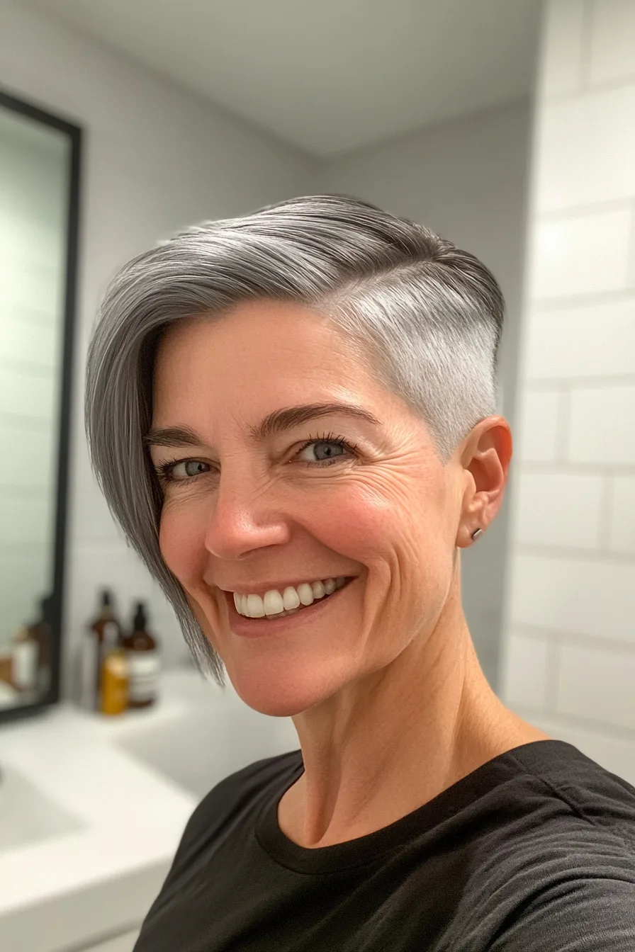 15. Icy Gray Sleek Undercut Crop (Undercut Hairstyles For Women Over 50) - Undercut Hairstyles For Women Over 50