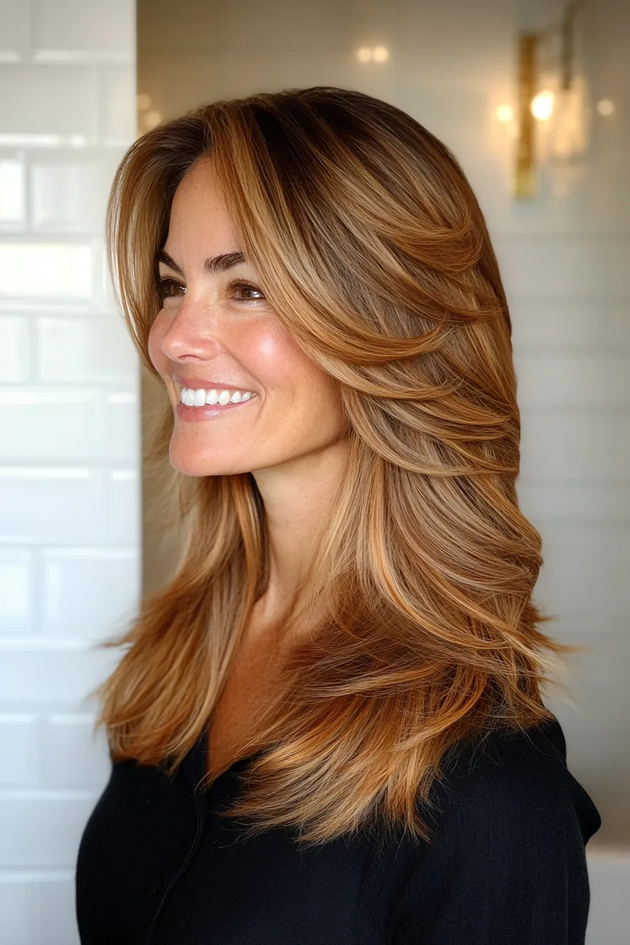 15. Layered Cut with Subtle Copper Undertones (Easy Haircuts For Women Over 40) - Easy Haircuts For Women Over 40