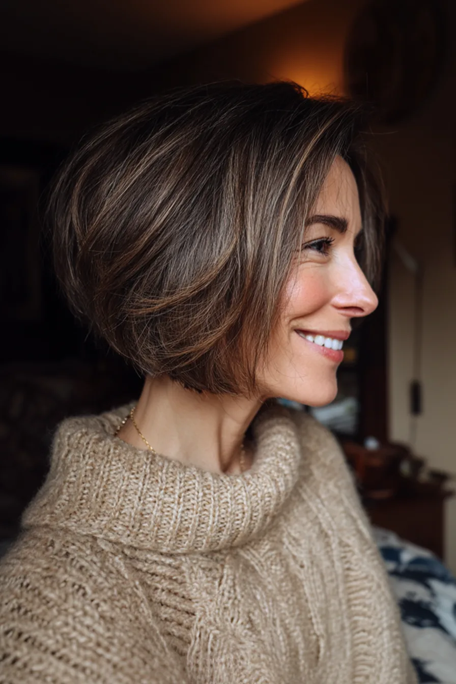 15. Maple Brown Curved Bob (Fall Haircuts For Women Over 50) - Fall Haircuts For Women Over 50