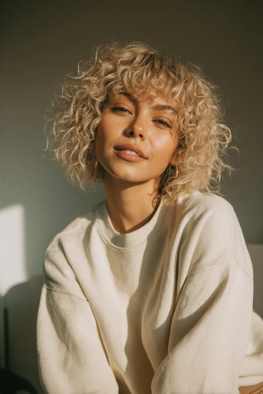 15. Short Curled Beige Blonde Blunt Cut (Short Curled Hairstyles) - Short Curled Hairstyles