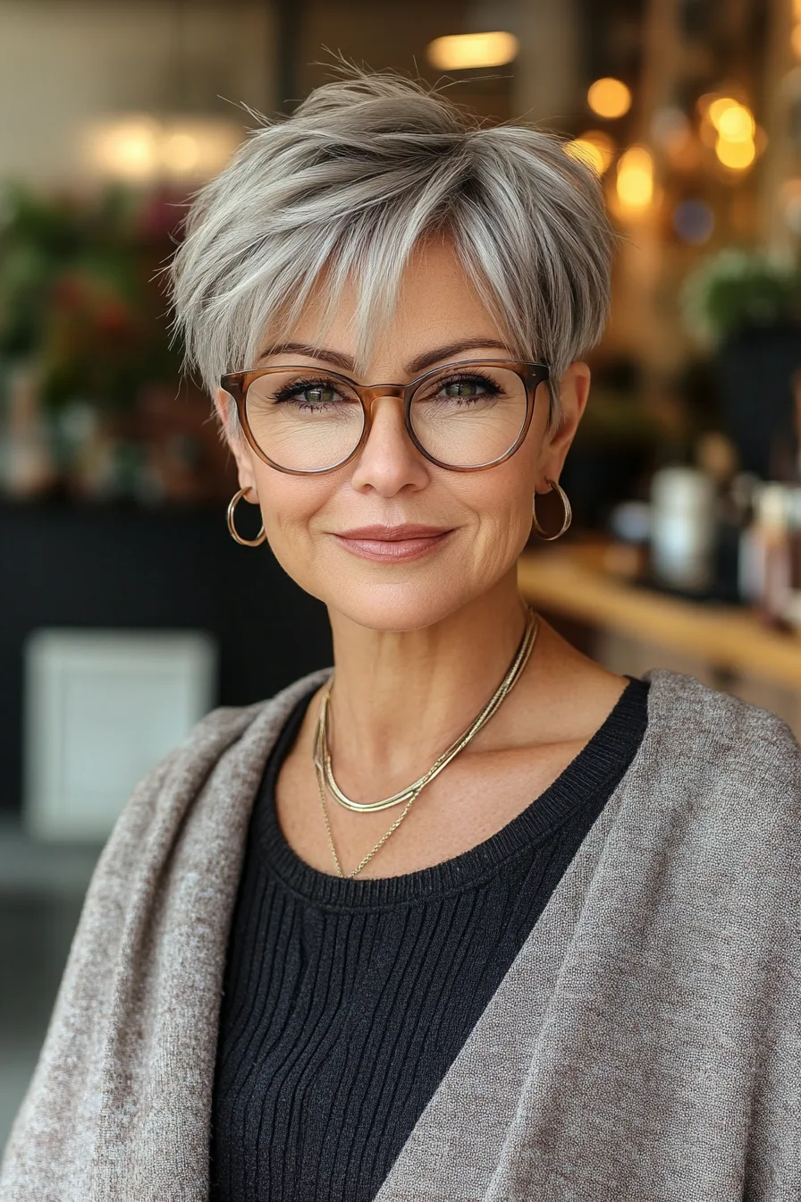 15. Steel Gray Undercut Pixie (Pixie Haircuts For Women Over 60 With Glasses) - Pixie Haircuts For Women Over 60 With Glasses