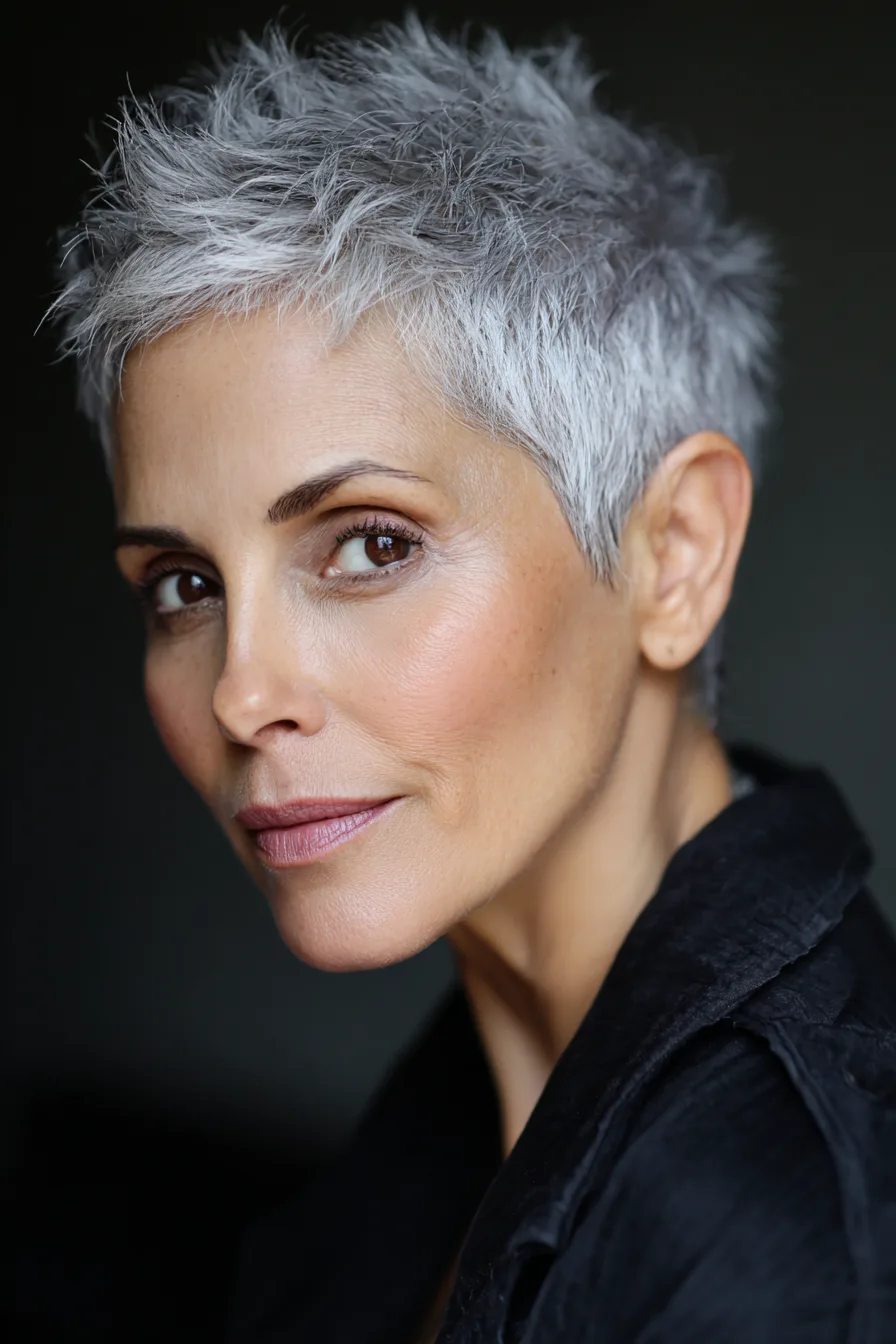 15. Tapered Pixie with Subtle Silver Glow (Short Messy Hairstyles For Women Over 50) - Short Messy Hairstyles For Women Over 50
