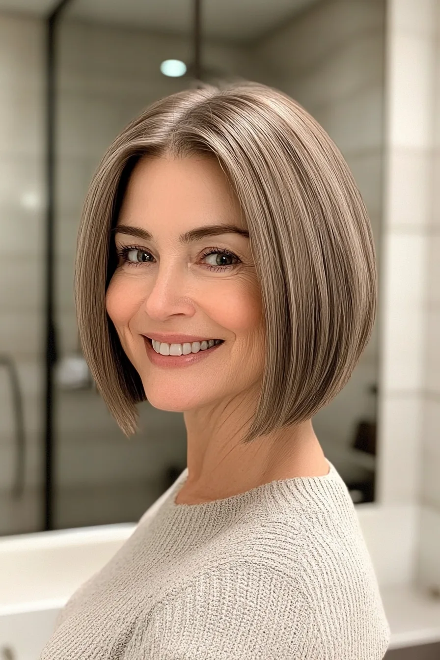15. Tucked-Back Bob with Light Brown (Short Hairstyles For Thick Hair For Women Over 50) - Short Hairstyles For Thick Hair For Women Over 50