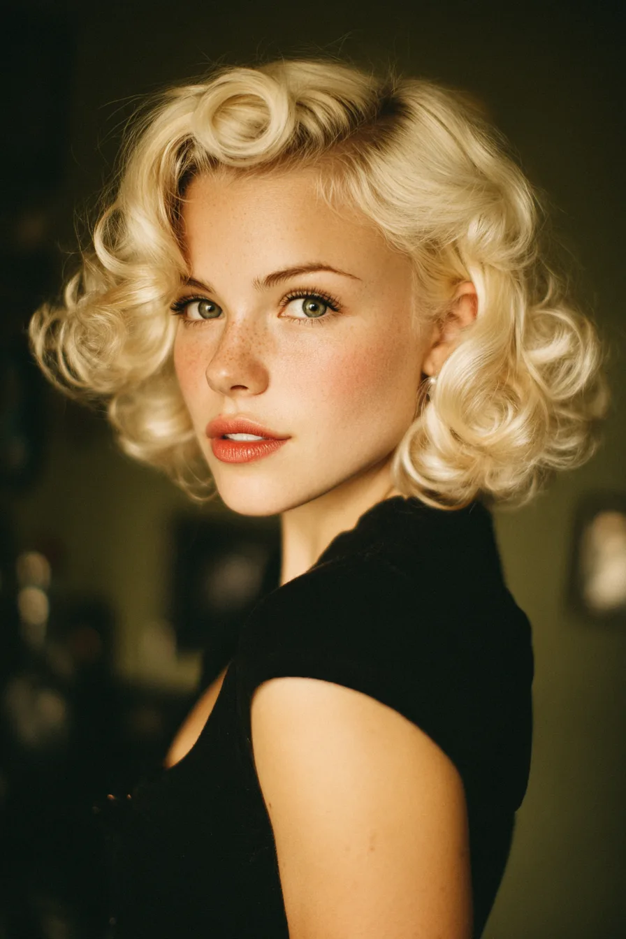 16. Buttery Blonde Cropped Finger Curls (Short Curled Hairstyles) - Short Curled Hairstyles