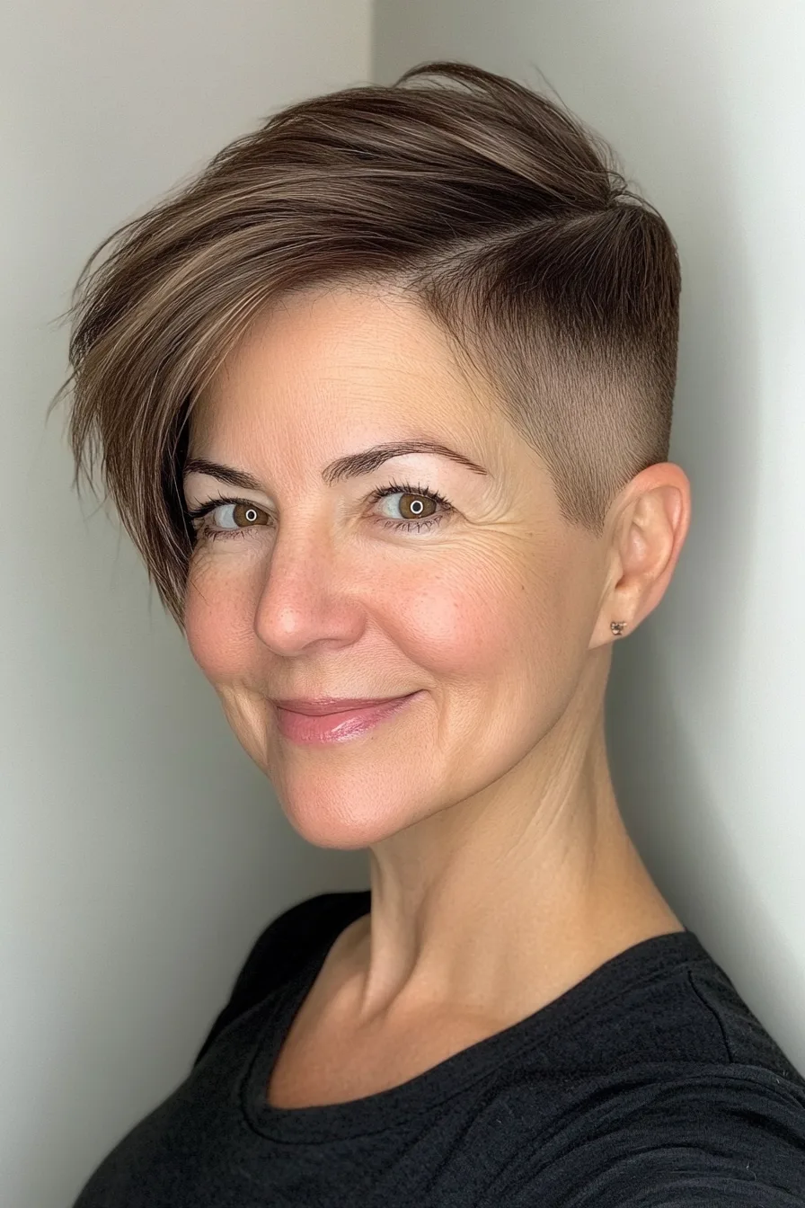 16. Mocha Undercut with Side Fringe (Undercut Hairstyles For Women Over 50) - Undercut Hairstyles For Women Over 50